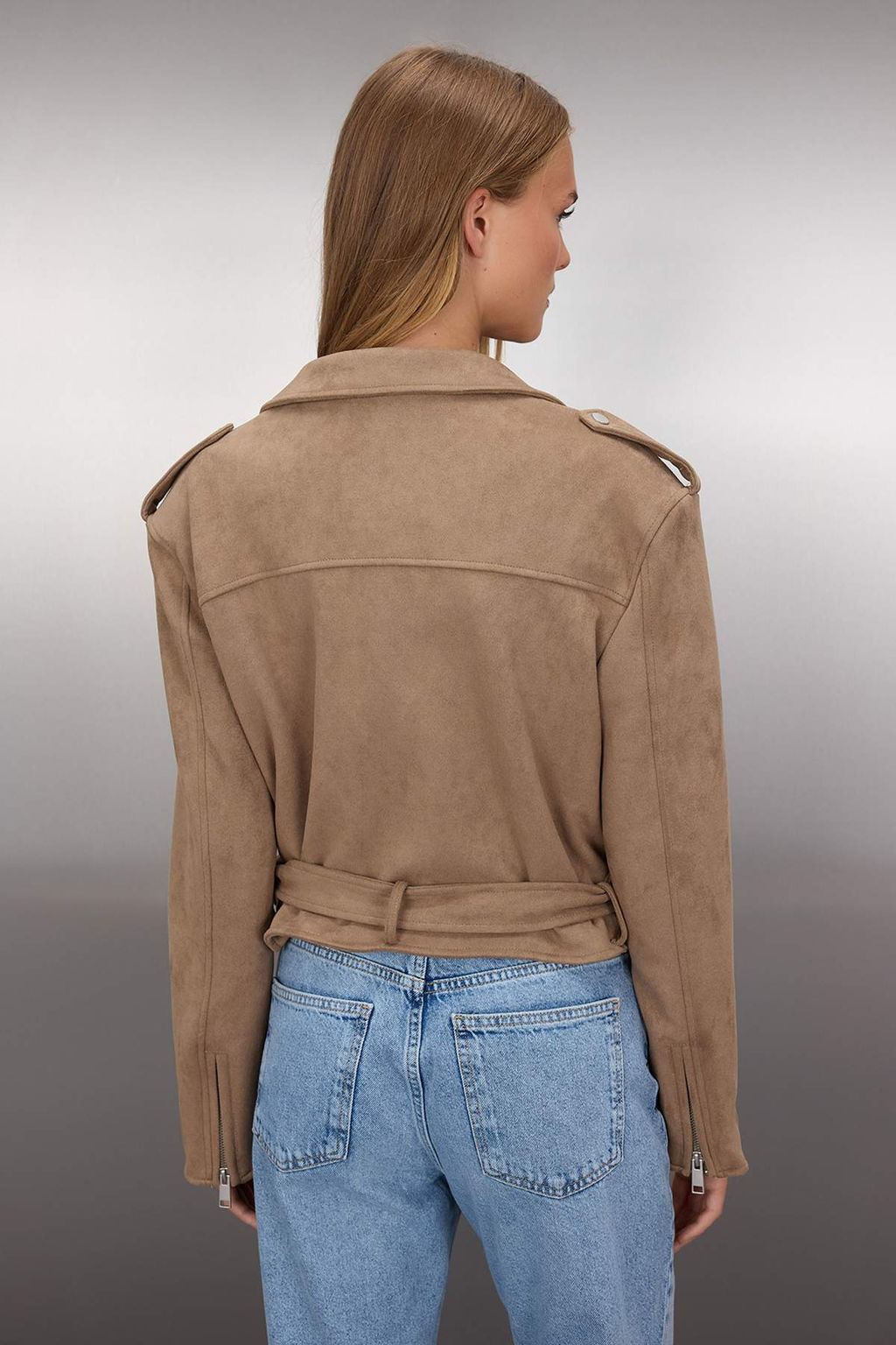 Vizon Regular Kal?p Suet Biker Ince Ceket Mont TWOAW26MO00017 - Trendyolmilla фото 4