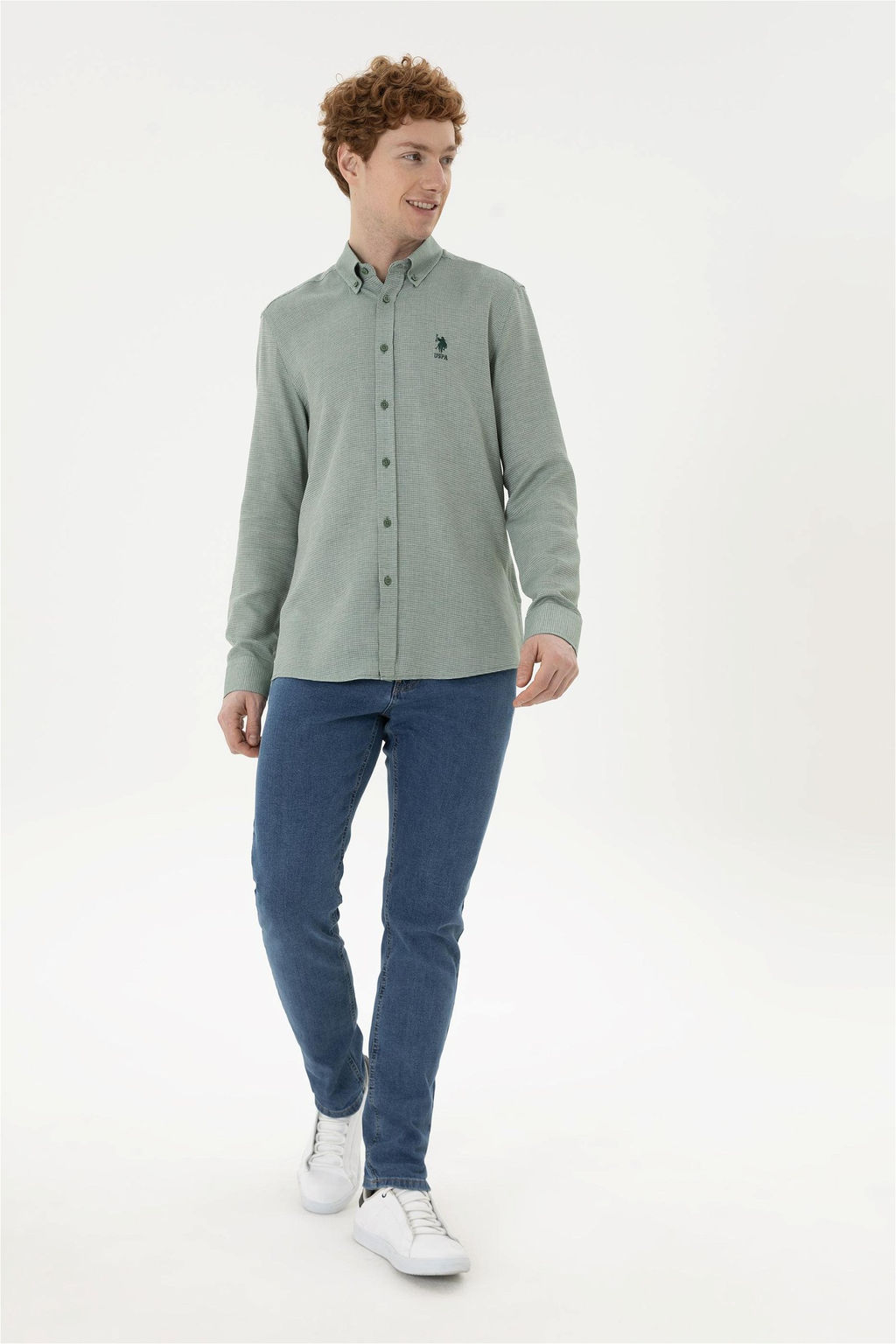 Мужская зеленая рубашка с длинным рукавом - U.s. polo assn фото 4