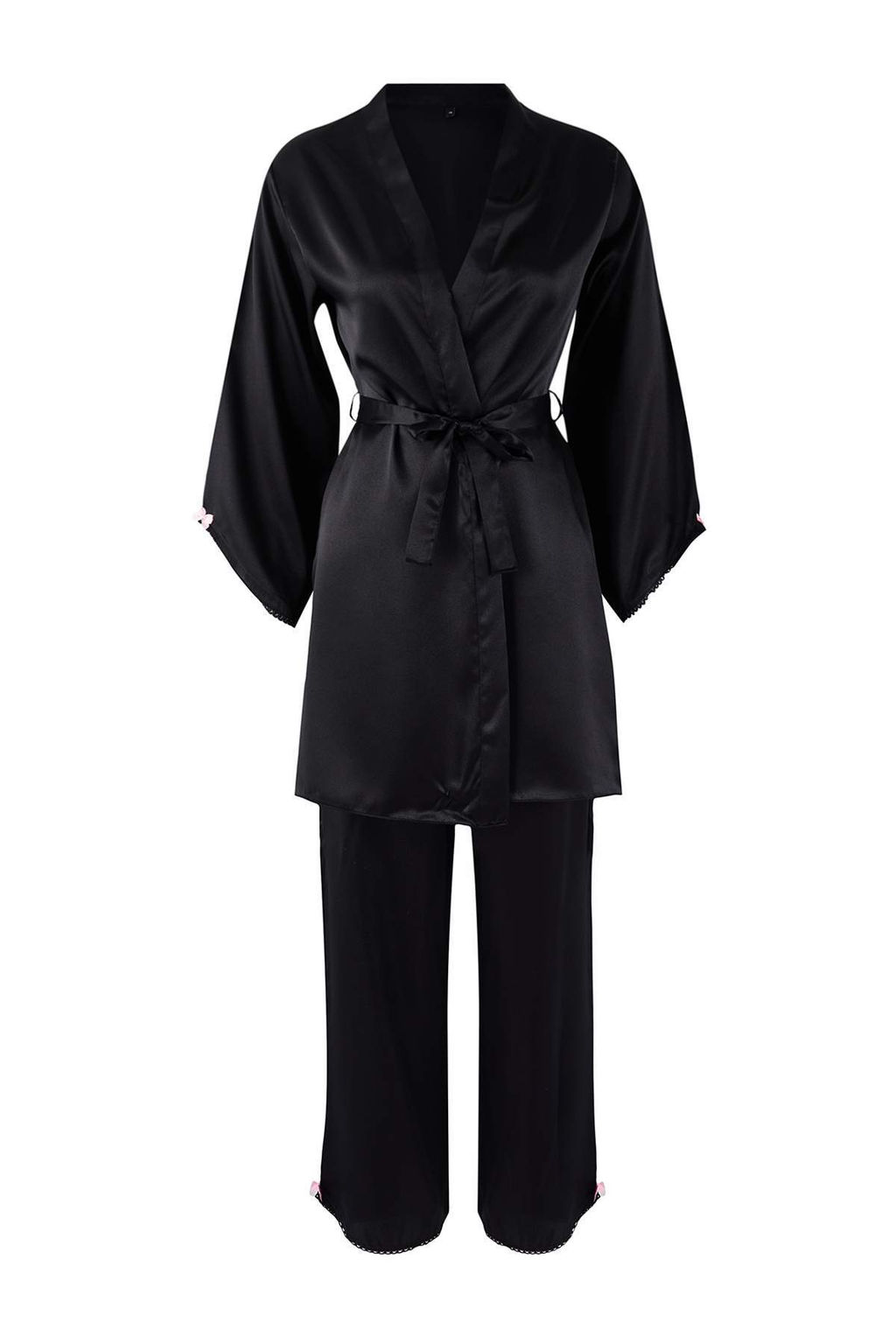 Siyah 4lu Ceyiz Set Saten Dokuma Gecelik+Sabahl?k+Pijama Tak?m? THMAW26PT00210 - Trendyolmilla фото 14