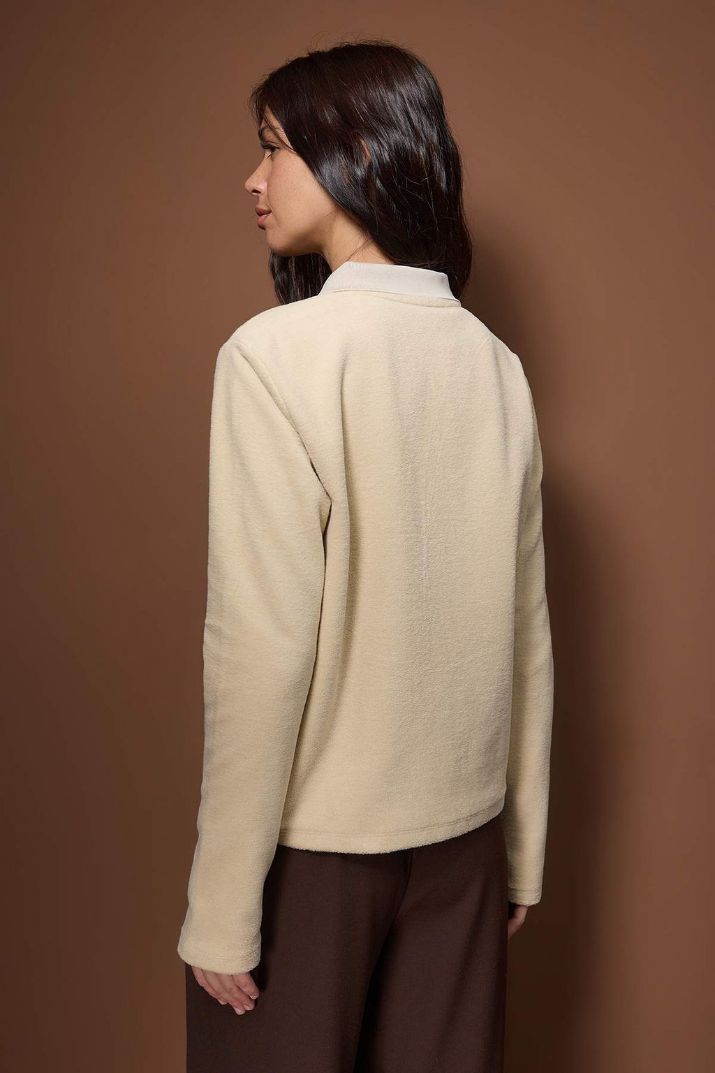 Ekru Triko Yaka Detayl? Cepli Kal?n Ici Polarl? Orme Sweatshirt TWOAW26SW00243 - Trendyolmilla фото 4