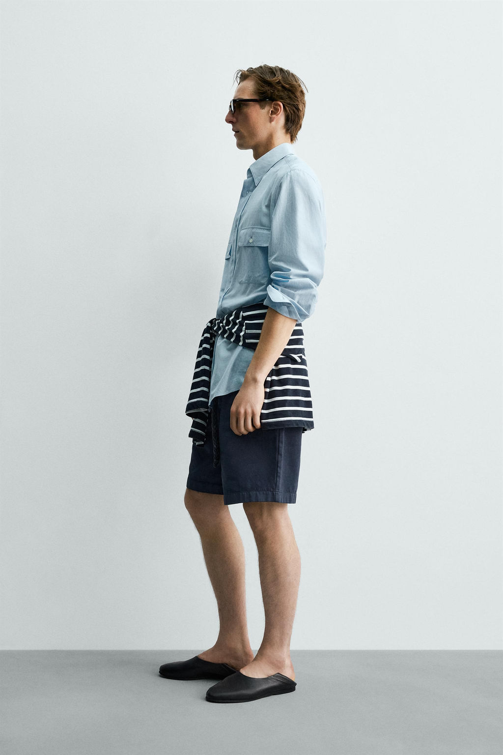 CAMISA FLUIDA REGULAR FIT BOLSILLOS AARON LEVINE X ZARA / Celeste claro  фото 4