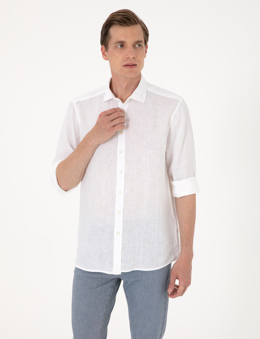 Beyaz %100 Keten Regular Fit Uzunkollu G_mlek - Pierre cardin фото 8