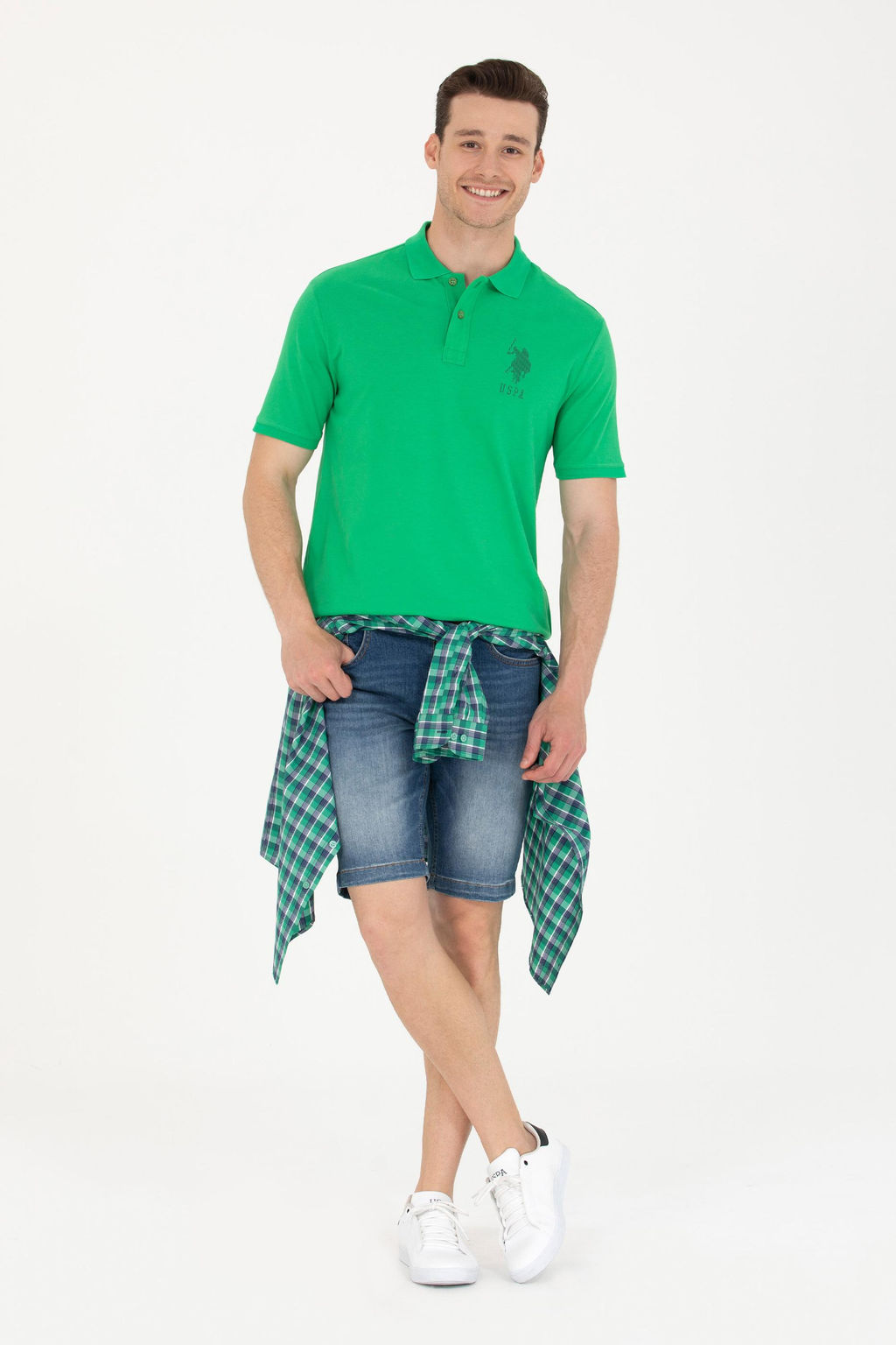 Футболка-поло U.S. Polo Assn Apple Green зеленая хлопок  фото 18