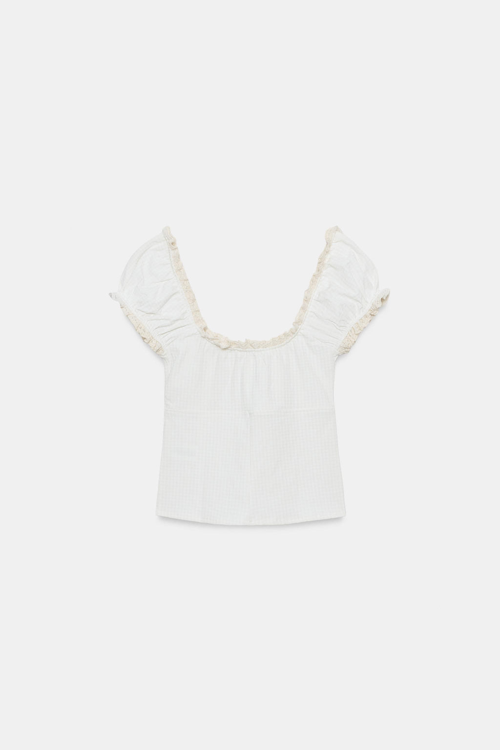 TOP CUADRO VICHY ENCAJE / Crudo / Beige - Zara фото 6