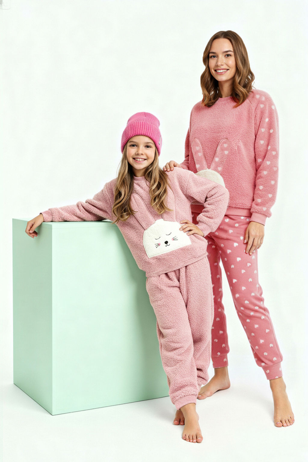 Pembe Mini Me Pelus Orme K?z Cocuk Pijama Tak?m? TKDAW26PT00014