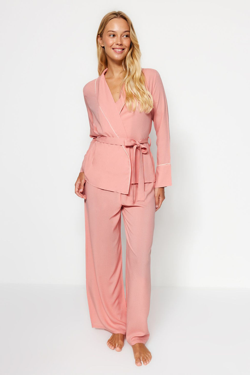 Trendyolmilla Bej Kusakl? Biye Detayl? Kruvaze Viskon Hamile Dokuma Pijama Tak?m? THMAW22PT1109  фото 38