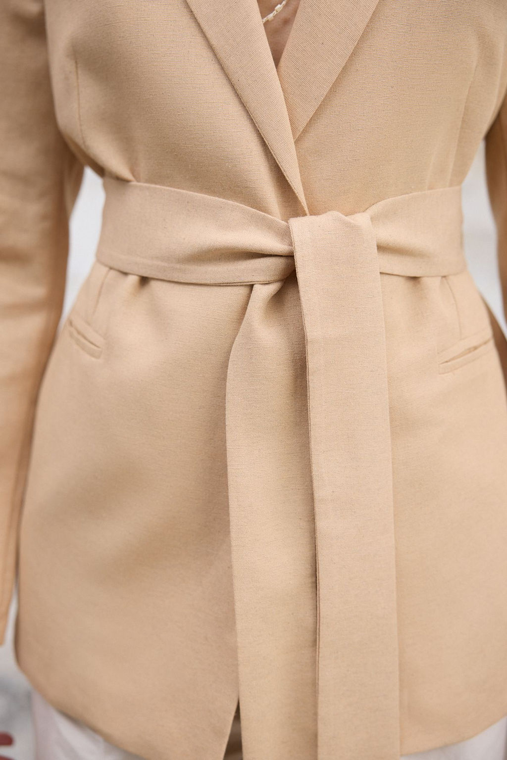 TRENDYOLMILLA Bej Keten Gorunumlu Ceket Yaka Belden Kusakl? Blazer Ceket TWOSS25BC00037  фото 3