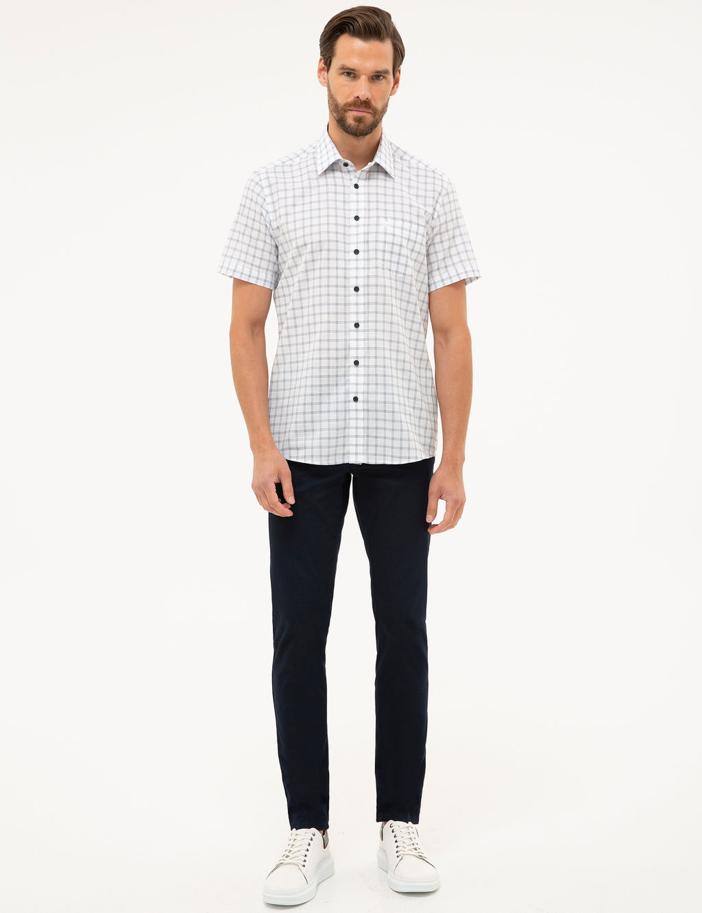 Lacivert Regular Fit K_sa Kollu G_mlek