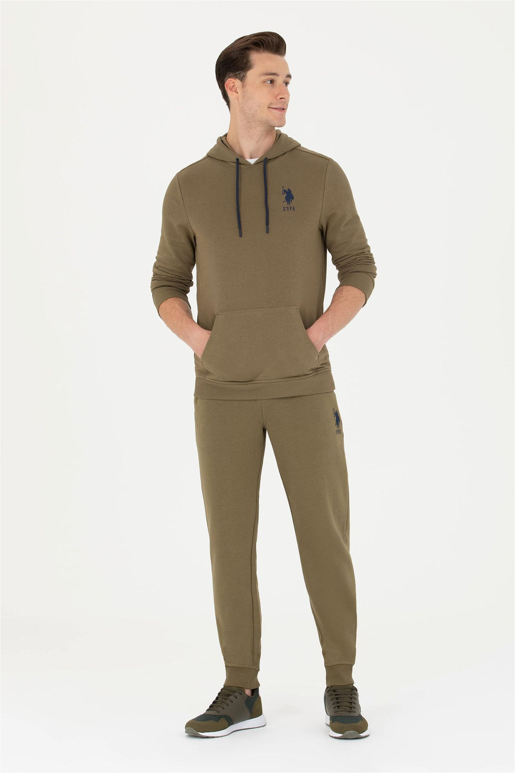 U. S. Polo Assn Мужской базовый свитшот цвета хаки с капюшоном - U.s. polo assn фото 11
