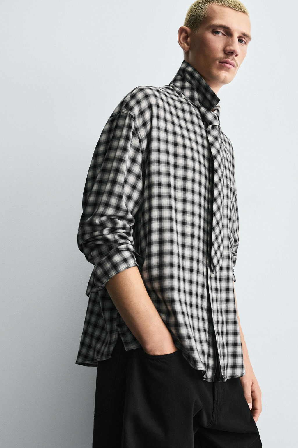 CHECK SHIRT WITH CONTRAST TIE - Zara фото 6