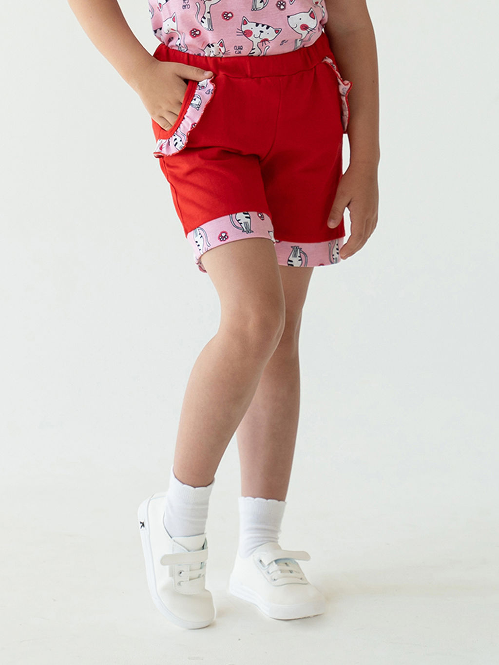 Комплект детский кошки на розовомкрасный