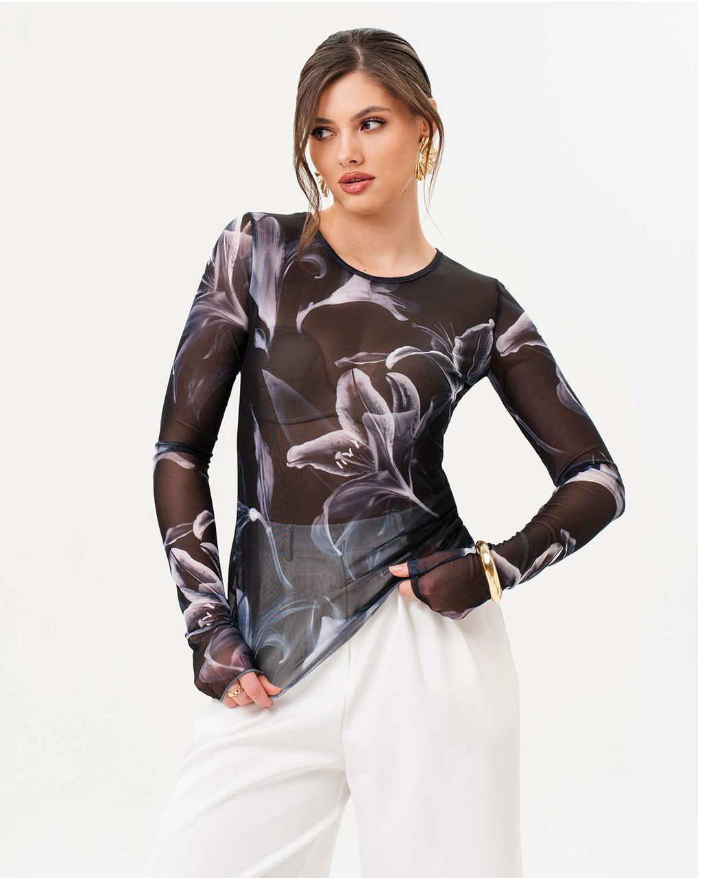 Лонгслив из сетки с принтом 457.4.12 - Sahar art lab фото 4