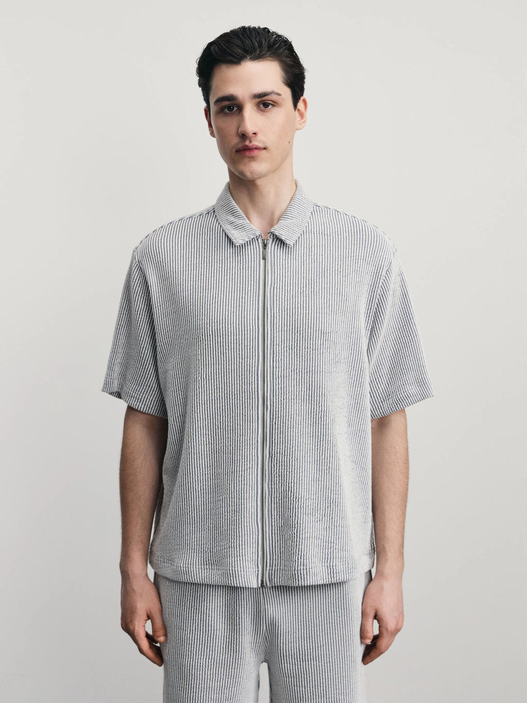 Рубашка в полоску на молнии / Zarina  фото 4