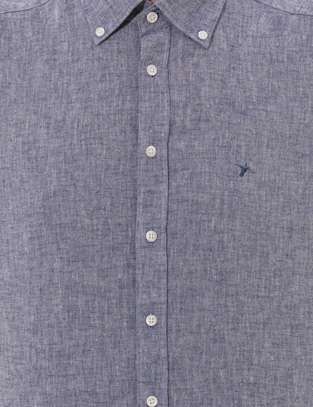 Рубашка приталенного кроя из смесового льна цвета индиго с короткими рукавами - Cacharel фото 6