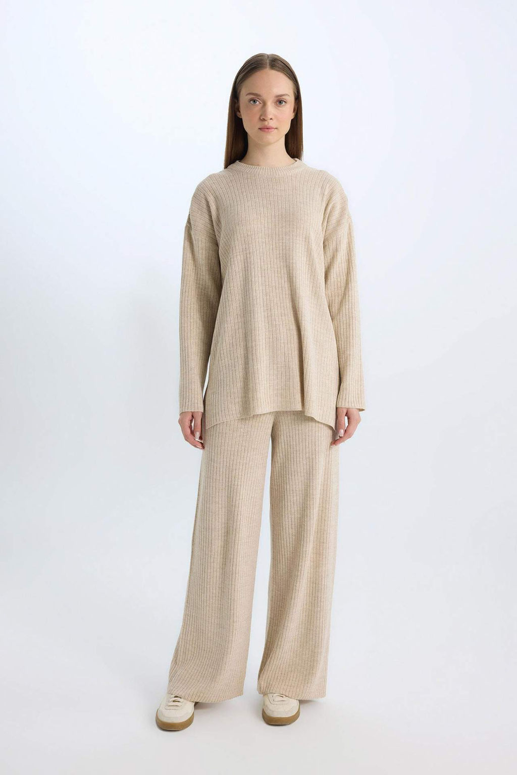 Relax Fit Triko Pantolon Genis Bol Paca Basic Duz Esnek Belli - Defacto фото 2