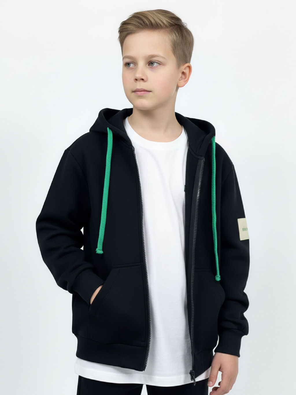 Толстовка зипка с капюшоном на молнии 22-7312 черный - Mini maxi фото 3