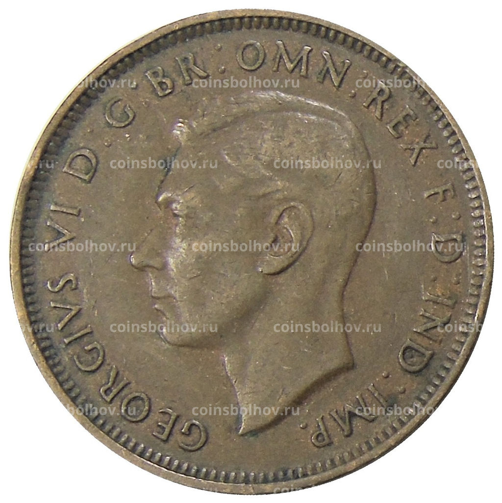 Монета 1/2 пенни 1938 года Австралия