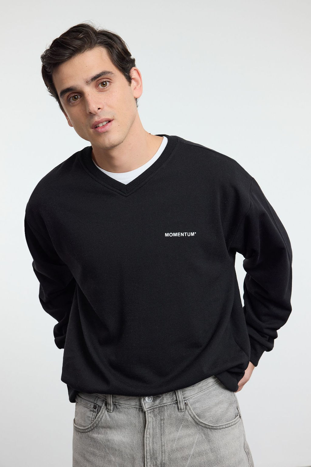 TRENDYOL MAN Bordo Unisex Oversize/Genis Kesim Ici Polarl? V Yaka Bask?l? Sweatshirt TMNAW25SW00157 - Trendyolmilla фото 3