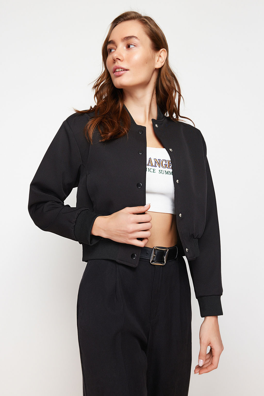 TRENDYOLMILLA Ekru Crop Ince Bomber Mont TWOSS24MO00032 фото 18