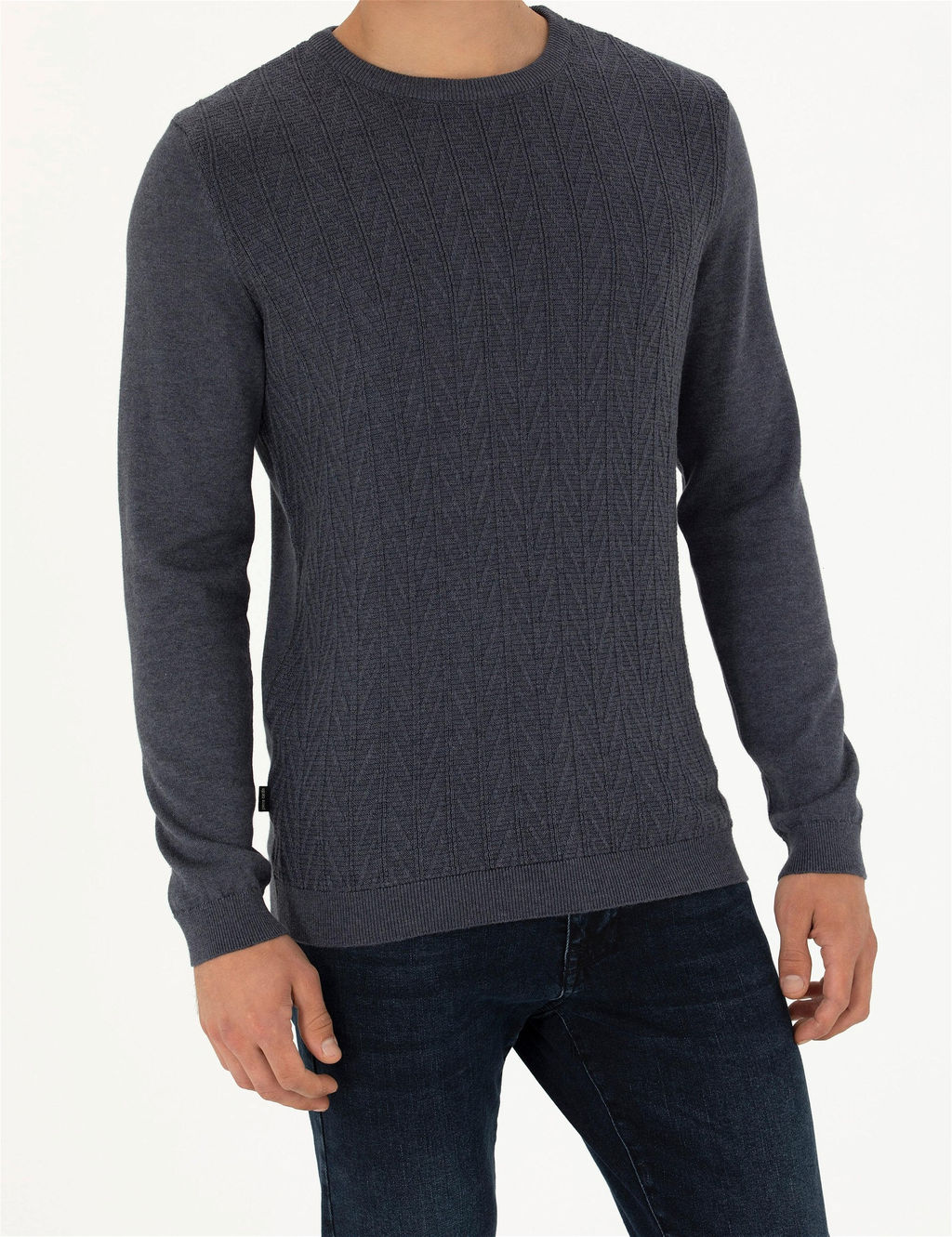 Koyu Mavi Slim Fit Bisiklet Yaka Triko Kazak - Pierre cardin фото 6