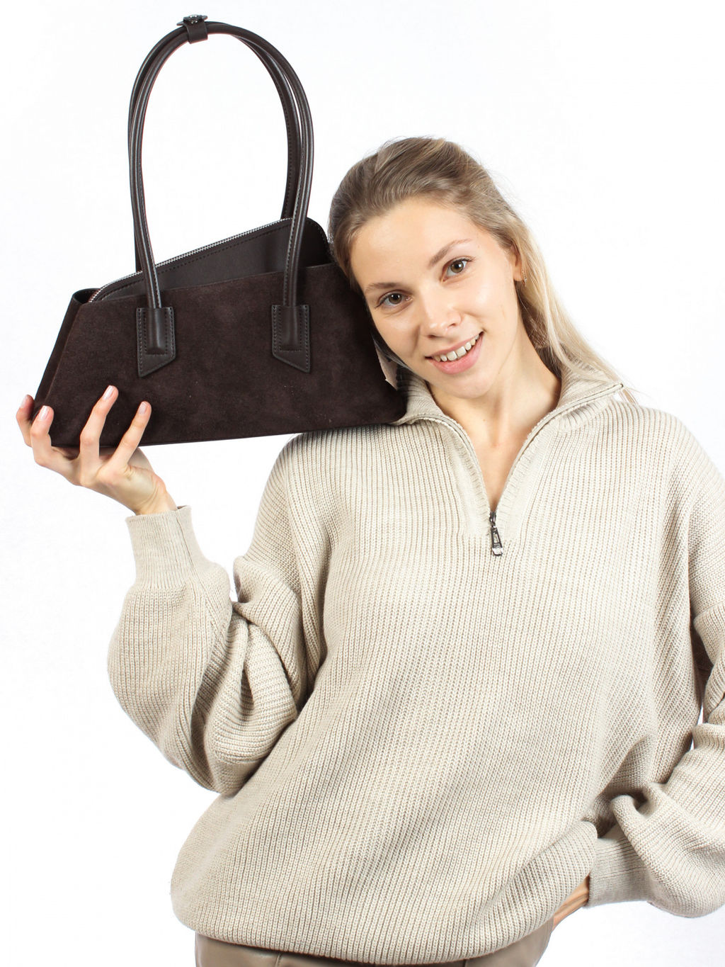 LACCOMA сумка L6006-F-коричневый натуральная замша хлопок  фото 2