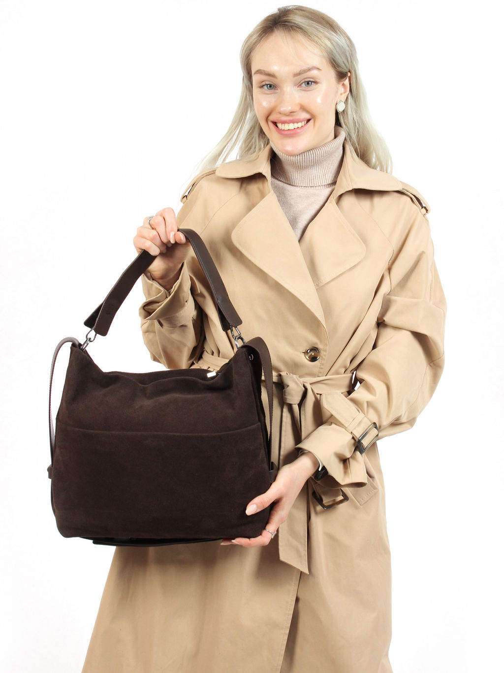 LACCOMA сумка АУ9902-Ф-коричневый натуральная замша хлопок  фото 2