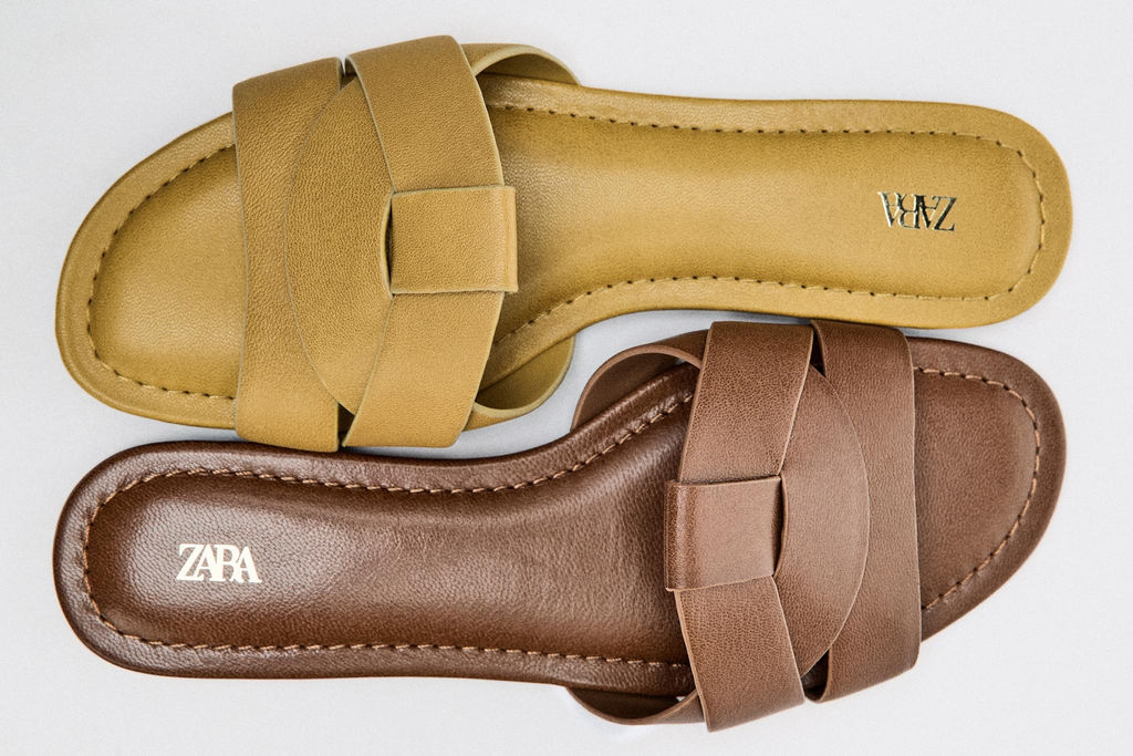 SANDALIA PLANA PIEL CRUZADA / Marr?n - Zara фото 6