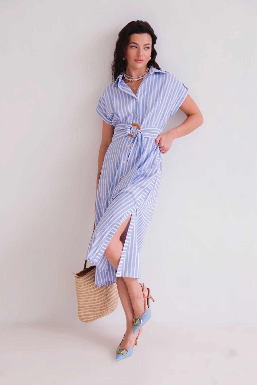 Martichelli Платье-рубашка в голубую полоску  фото 12