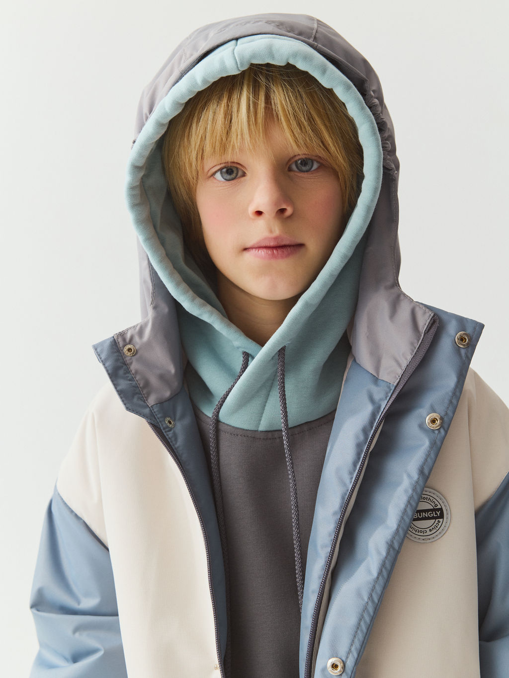 Худи колор блок Графит/Турмалин утепленное 7+ - Bungly фото 3