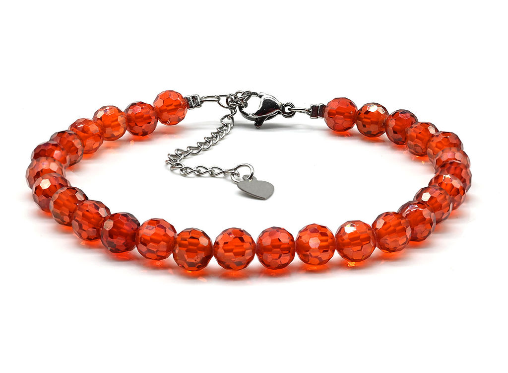 Браслет из фианитов шарик гр.6мм цвет оранжевый, 18см - Радуга камня фото 2