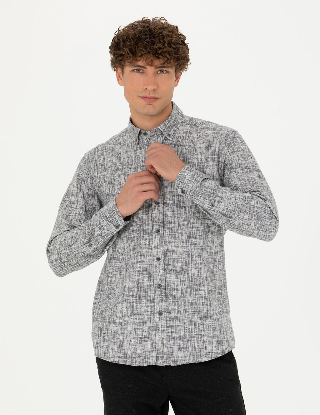 Рубашка Pierre Cardin Slim Fit серая с длинным рукавом