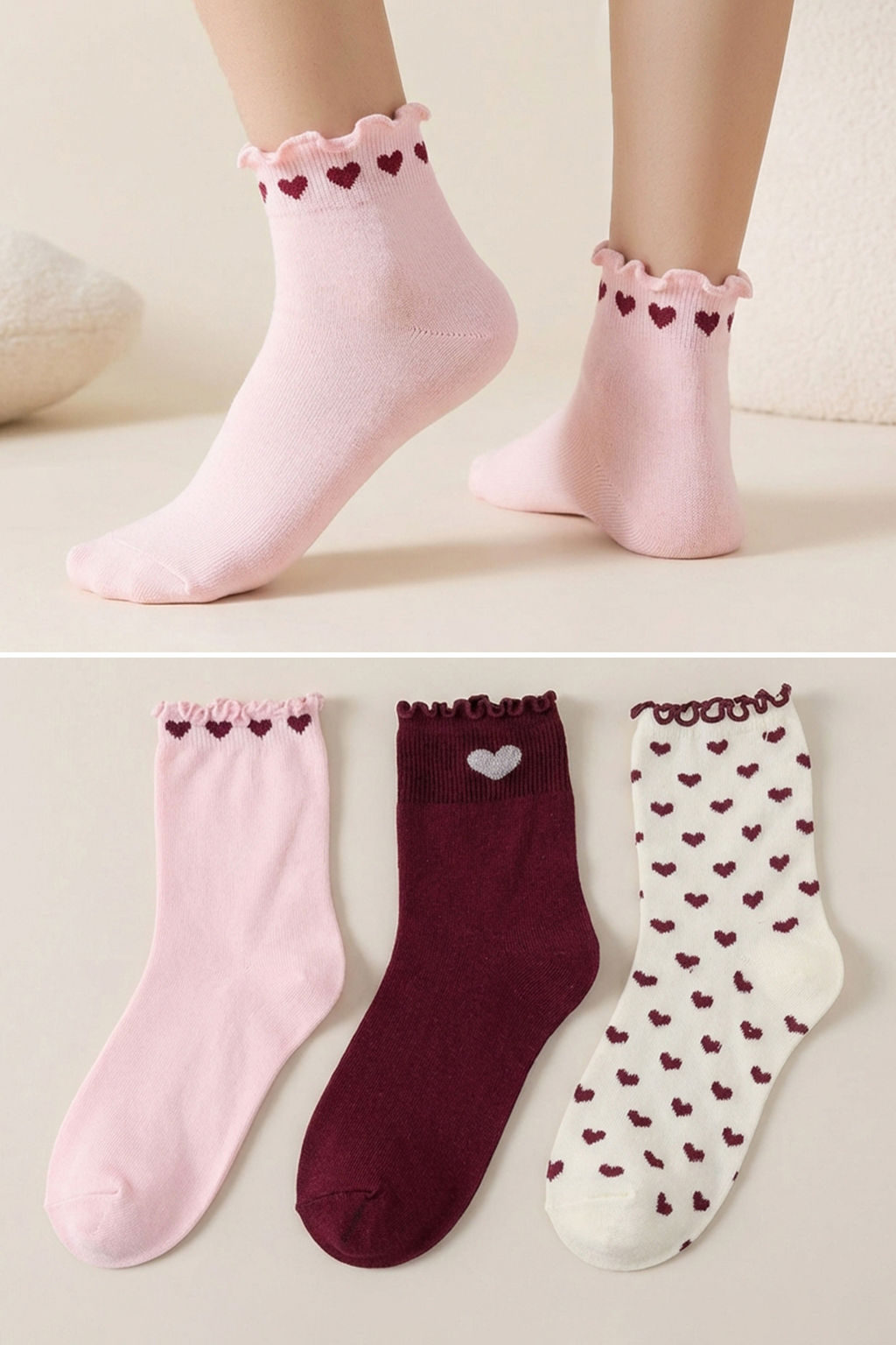 Cok Renkli 3lu Paket Pamuklu Kalpli Jakar Orme Corap THMSS25CO00003 - Trendyolmilla фото 9