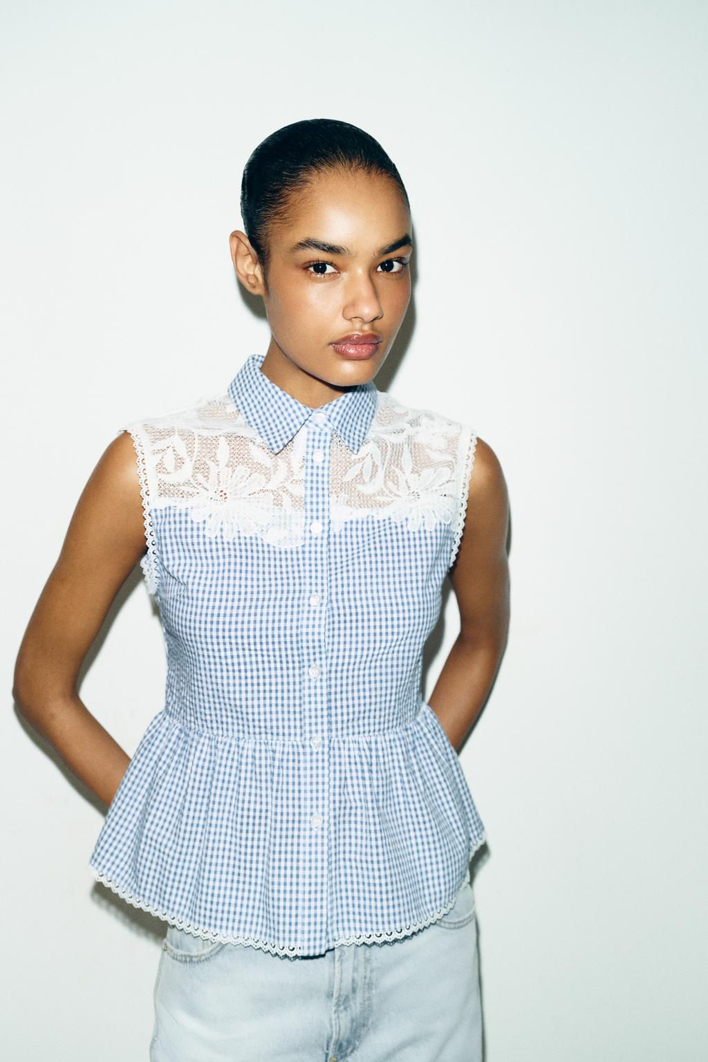 COMBINED GINGHAM BLOUSE - Zara фото 2