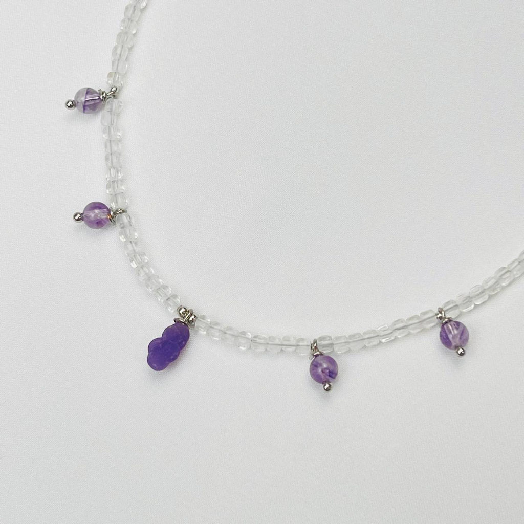 Колье из Горного Хрусталя,Аметиста и Халцедона - Радуга самоцветов фото 2