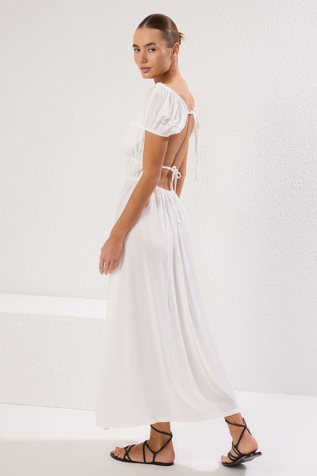 Trendyolmilla Plaj Giyim Ekru Maxi Dokuma Gipe Detayl? Elbise TBESS25EL00030  фото 13