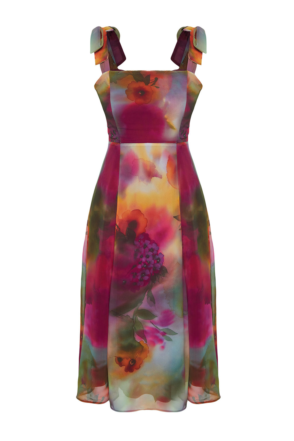 TRENDYOLMILLA Yesil Cicekli A Kesim Y?rtmacl? S?rt? Gipe Detayl? Sifon Astarl? Midi Dokuma Elbise TWOSS24EL00699 фото 18