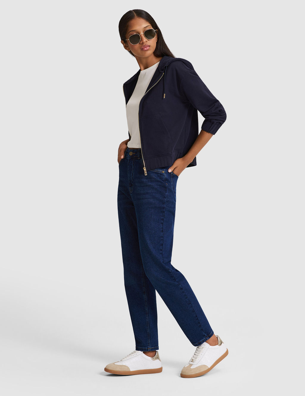 Koyu Mavi Mom High Waist Fit Jean Pantolon