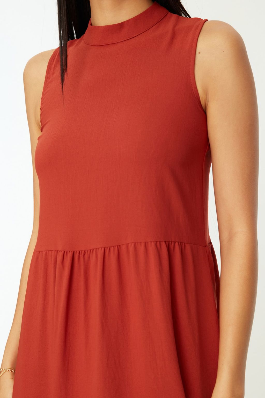 TRENDYOLMILLA Kahverengi Shift/Duz Kesim Dik Yaka Midi Dokuma Elbise TWOSS20EL1864 фото 25