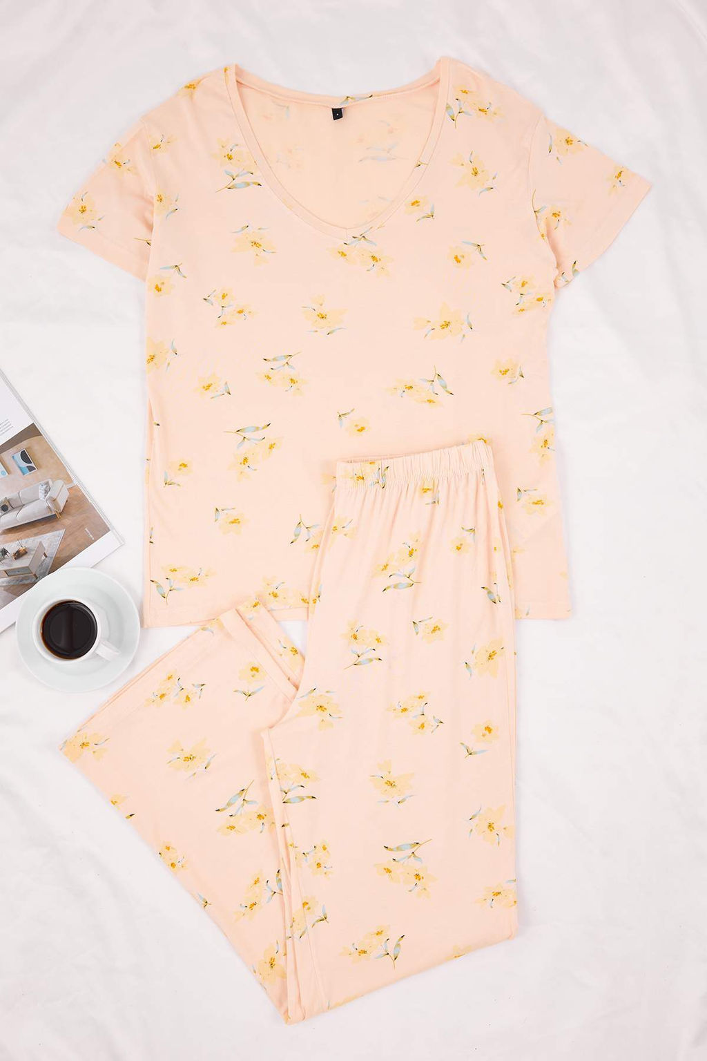 Somon Cicekli Viskon Suprem Orme Pijama Tak?m? THMSS26PT00023 - Trendyolmilla фото 5