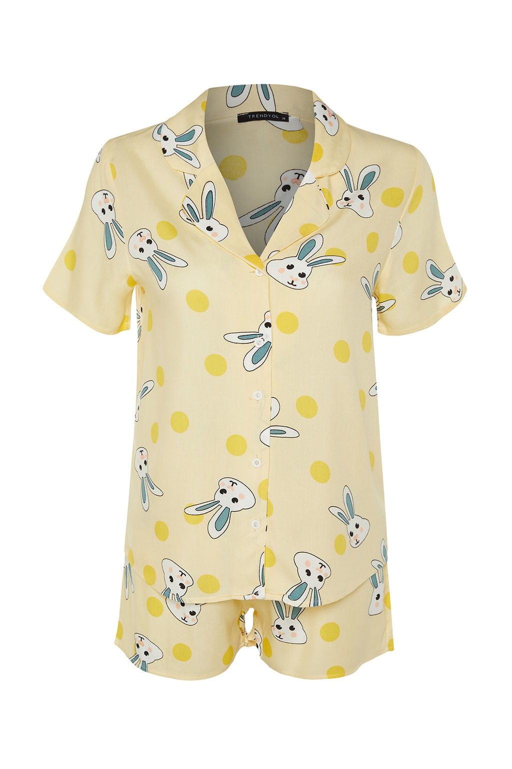 Trendyolmilla Sar? Tavsan Desenli Viskon Sortlu Dokuma Pijama Tak?m? THMSS23PT00235 фото 8