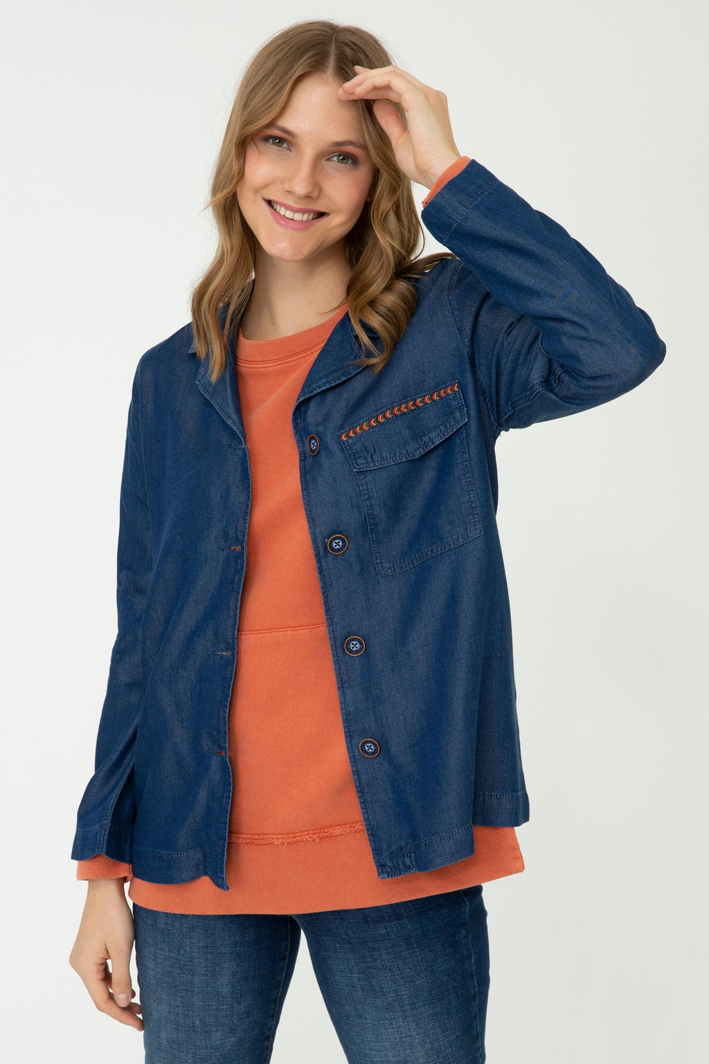 Женская темно-синяя джинсовая рубашка - U.s. polo assn фото 8