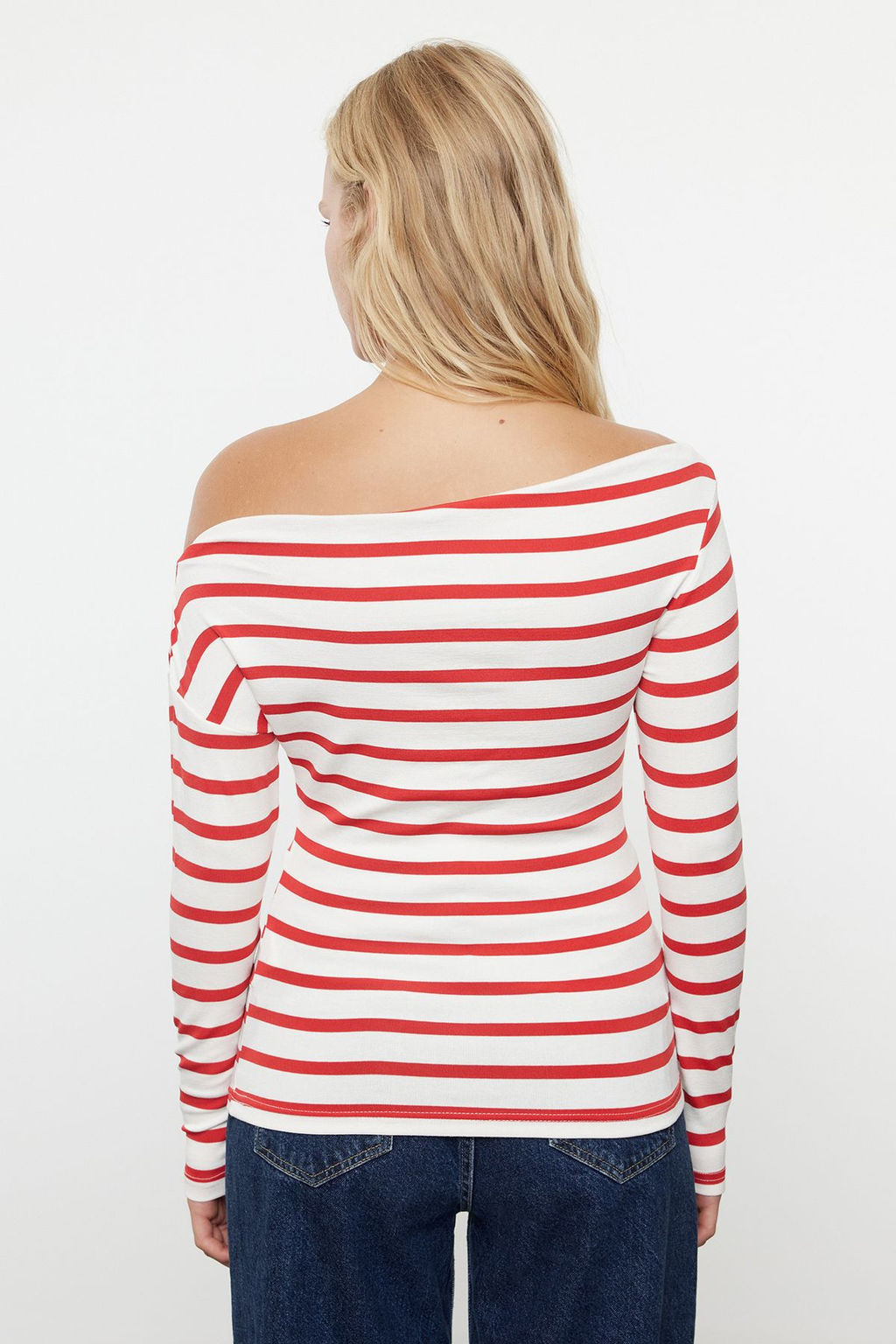 Lacivert Cizgili-Ekru Soft Touch/Yumusak Kumasl? Vucuda Oturan Esnek Orme Bluz TWOAW25BZ00063 - Trendyolmilla фото 15