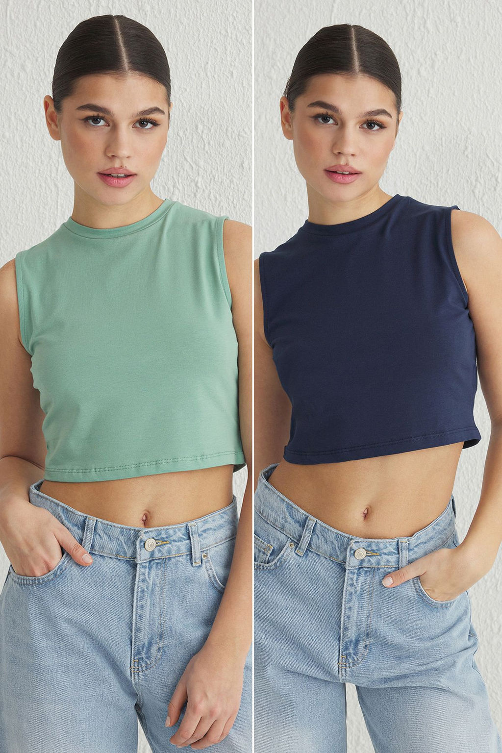 TRENDYOLMILLA Siyah-Beyaz 2li Paket Kolsuz Crop Pamuklu Esnek Orme Atlet TWOSS23AL00010 фото 7