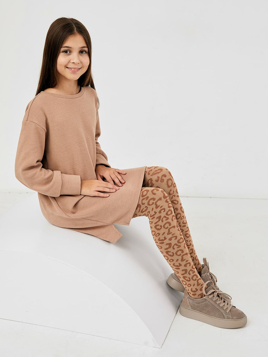 Цена за 3 пары! Детские колготки в цвете капучино с леопардовым паттерном