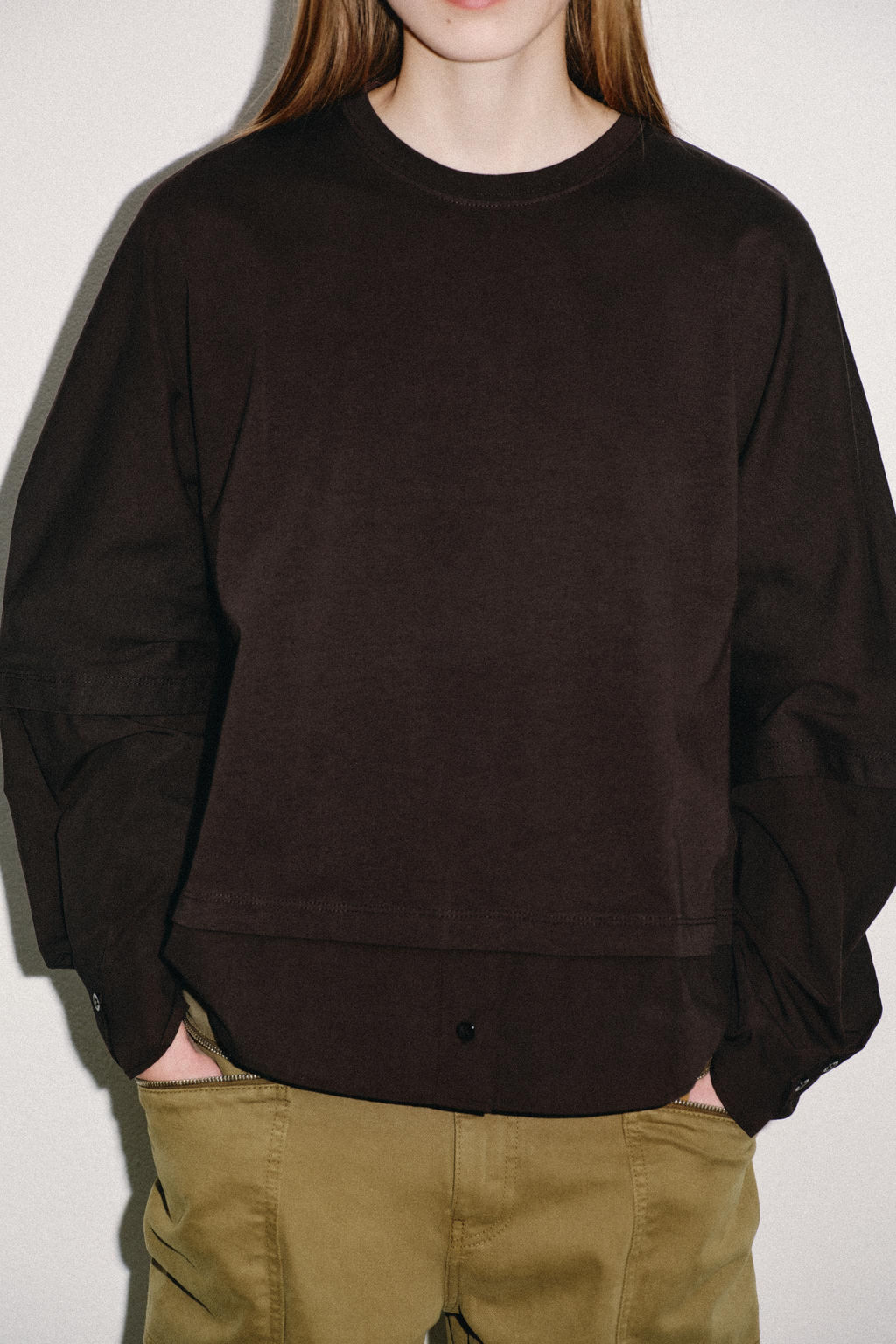 CAMISETA COMBINADA POPEL?N / Marr?n chocolate - Zara фото 2