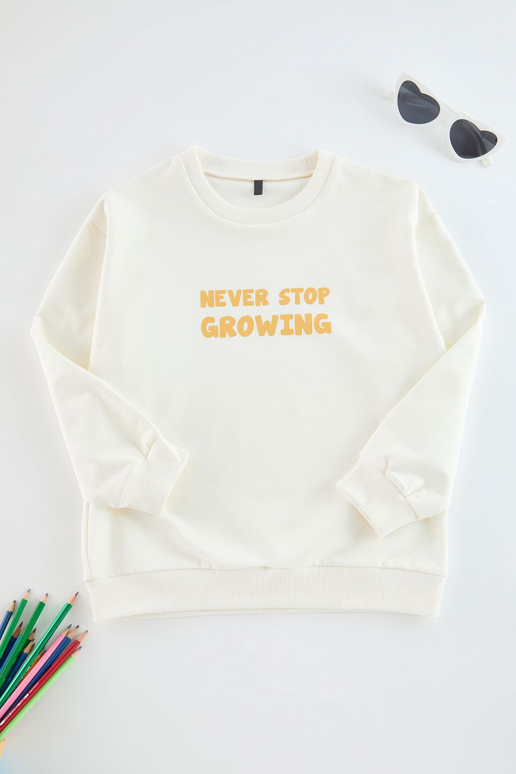 Ekru Erkek Cocuk Slogan Bask?l? Orme Sweatshirt TKDAW25SW00046