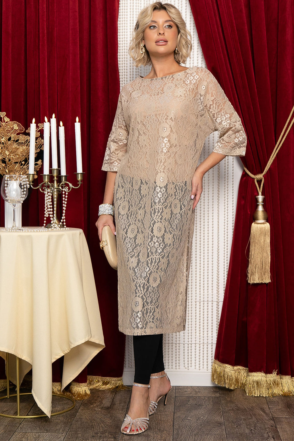 Платье-туника кружевное Ортея (бежевое) П14754-10М