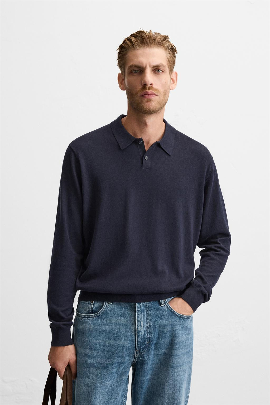 COTTON/SILK KNIT POLO SHIRT - Zara фото 2