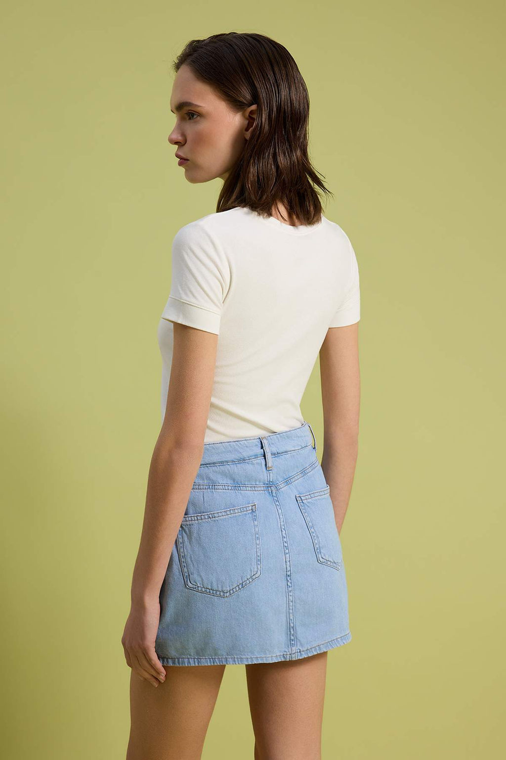Bej Vintage Y?kama Yuksek Bel Denim Sort Etek TWOSS26SR00110 - Trendyolmilla фото 20