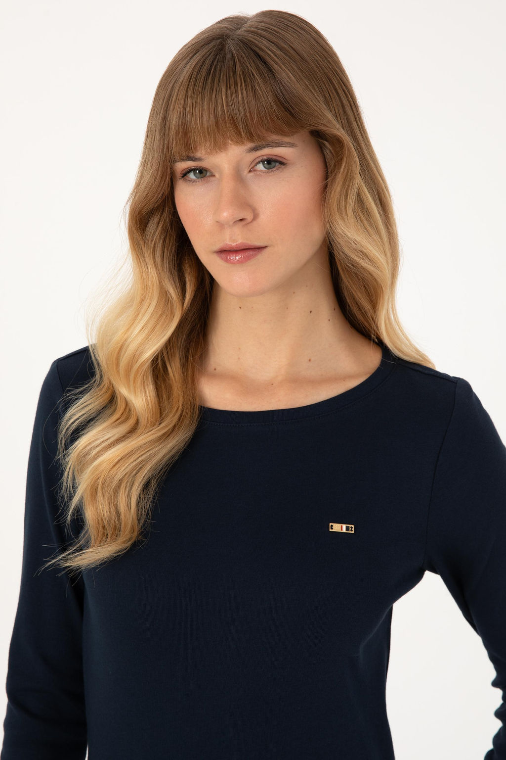 Kad_n Lacivert Slim Bisiklet Yaka Basic Sweatsh_rt